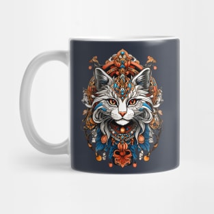 Mysterious Cat tribal art retro vintage design Mug